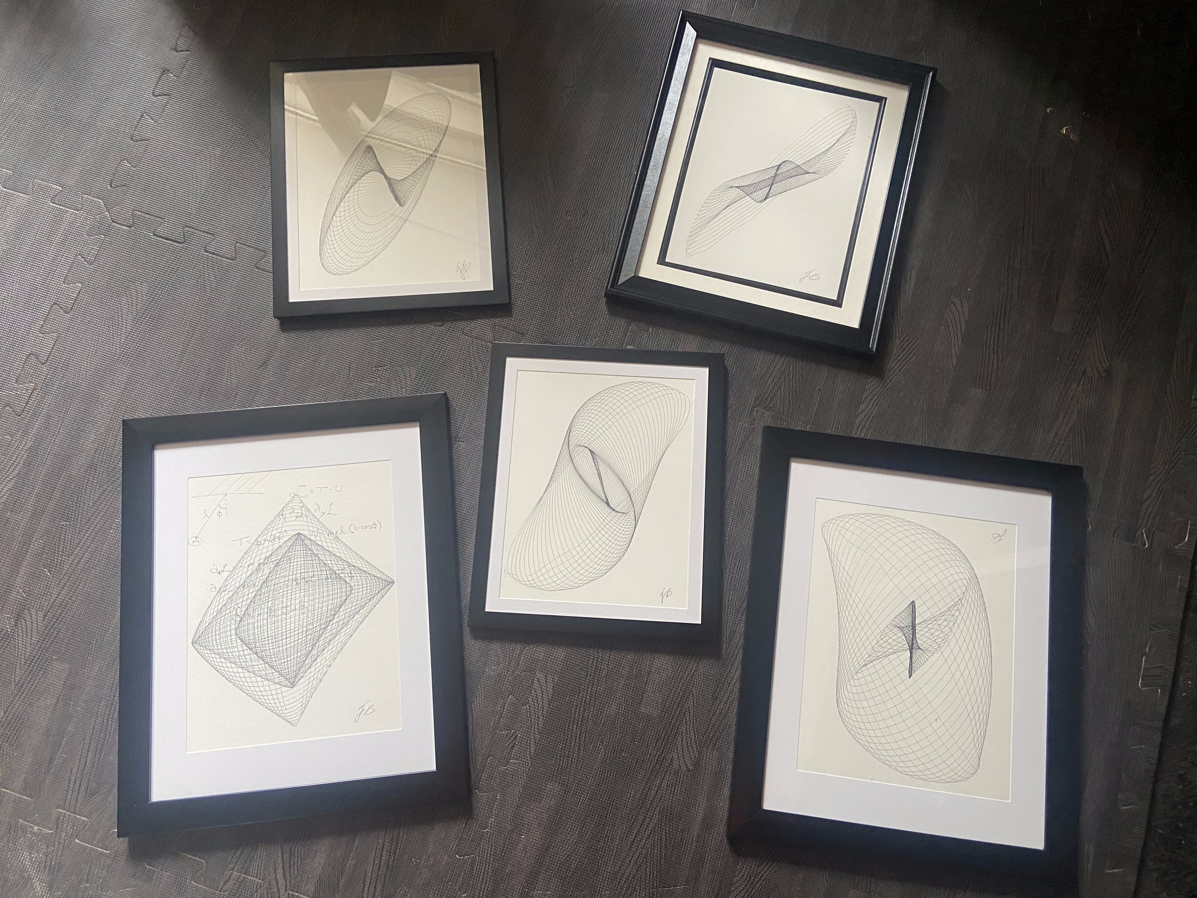 Harmonograph science fair poster with Lissajous curve drawings